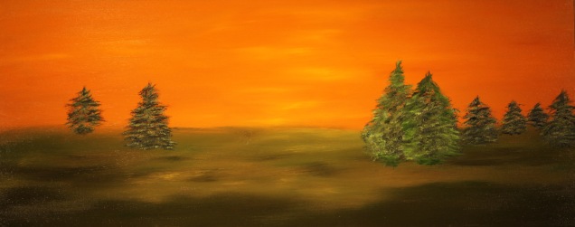 Mystic Pines, 16x40, Oil on Canvas